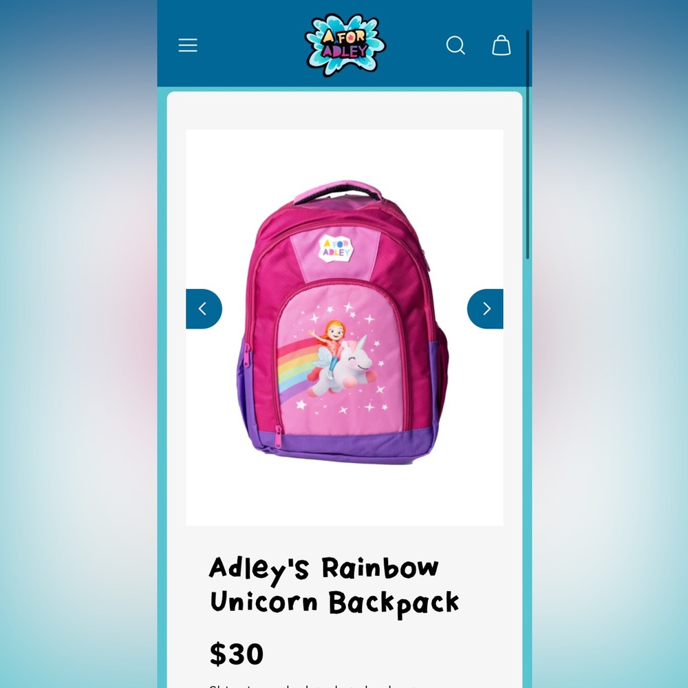 A for Adley- Pink and Purple Backpack with Unicorn Design
